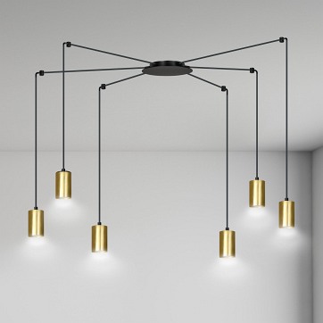 Lampa wisząca TRAKER 6 BL/GOLD nowoczesna pająk czarno/złota