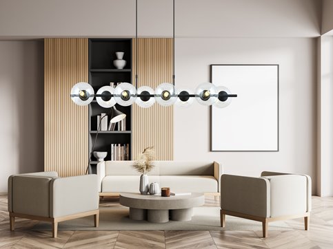 Lampa wisząca RORY 8 BLACK/TRANSPARENT loft, czarna, klosz
