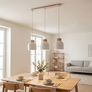 Lampa wisząca VIGO 3 WHITE nowoczesna, biała, metal, drewno