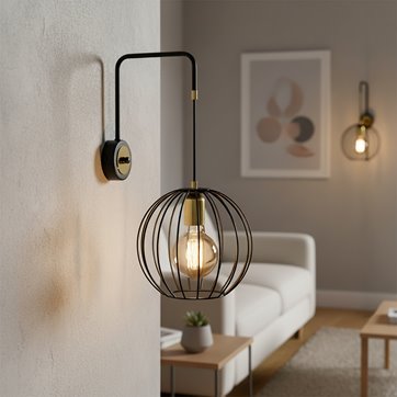 Kinkiet ALBIO K1 BLACK nowoczesny, loft, czarno/złoty