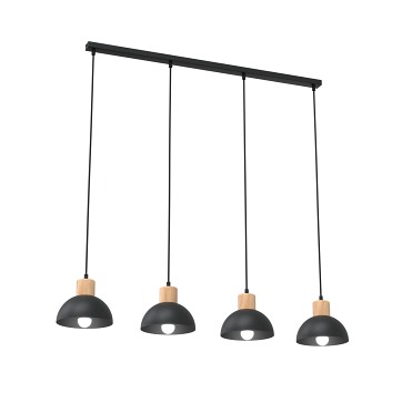 Lampa wisząca SECO 4 BL, loft, metal, czarna, drewno