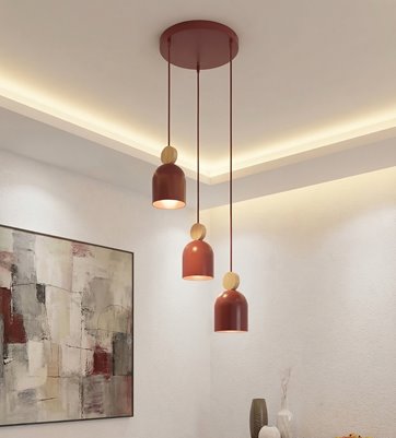Lampa wisząca MESI 3PREM BURGUNDY nowoczesna, metal, drewno