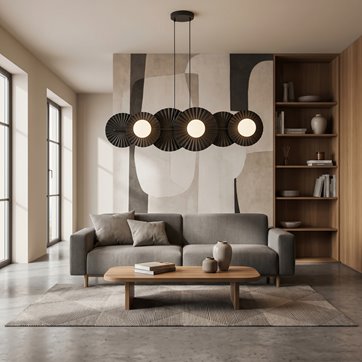 Lampa wisząca UMBRA 6 BLACK OPAL loft, czarna, metal, fala