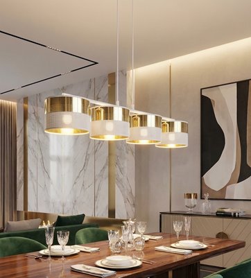 Lampa wisząca LUX 4 WH GOLD klasyczna, abażur, biały, złoty