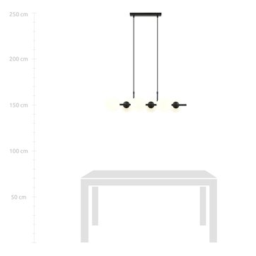 Lampa wisząca RORY 6 BLACK/OPAL loft, czarna, klosz