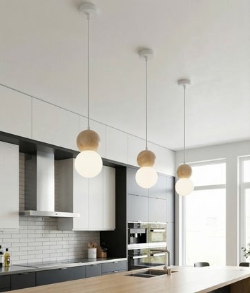 Lampa wisząca LOOP 1 WHITE nowoczesna, biała, drewno, klosz