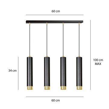 Lampa wisząca KIBO 4 BL/GOLD nowoczesna, tuby, czarno/złota