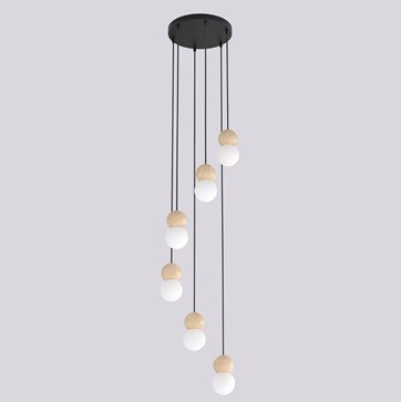 Lampa wisząca LOOP 6 BLACK nowoczesna, czarna, drewno, klosz