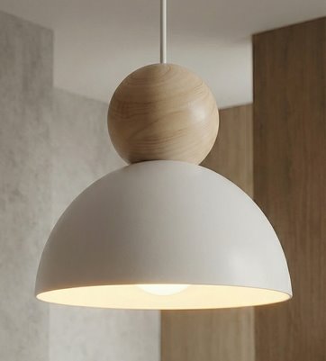 Lampa wisząca KAKI 1S WHITE nowoczesna, biała, metal drewno