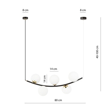 Lampa wisząca RITZ 5 BL OPAL  nowoczesna, regulowana, klosze