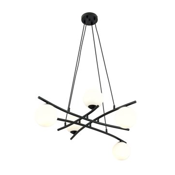 Lampa wisząca ESSA 5 OPAL klosze kule DESIGN czarna/biała