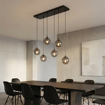 Lampa wisząca COSMO 6 BL GRAFIT loft, klosze grafit, czarna
