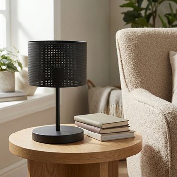 Lampka nocna LUX LN1 BLACK abażur, czarna, klasyczna