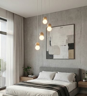 Lampa wisząca LOOP 4 WHITE nowoczesna, biała, drewno, klosz