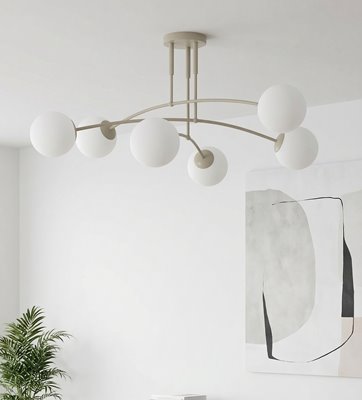 Lampa sufitowa PREGOS 6 MOKKA OPAL klasyczna, klosz, beżowa