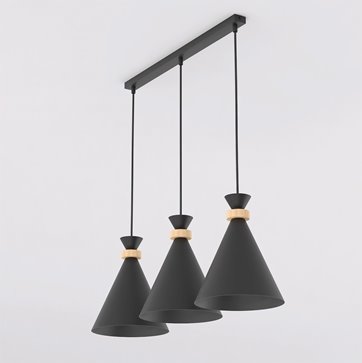Lampa wisząca ZERO 3 BLACK nowoczesna, czarna, metal, drewno