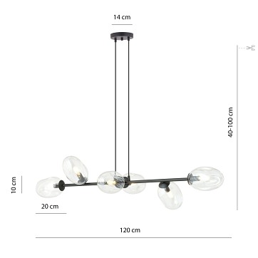 Lampa wisząca PANDORA 6 BL TRANSP klosze czarny/transparent