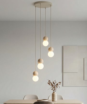 Lampa wisząca LOOP 4 MOKKA nowoczesna, beż, drewno, klosz