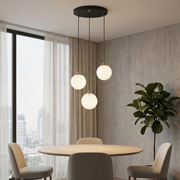 Lampa wisząca ROYAL 3 BL klosze kule czarna/złota/biała