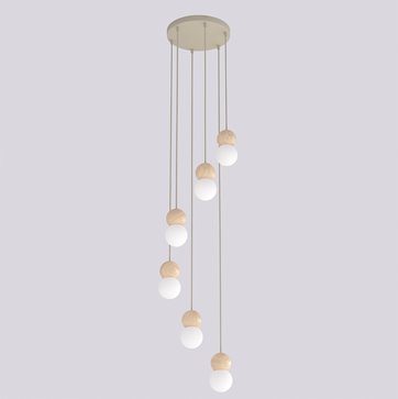 Lampa wisząca LOOP 6 MOKKA nowoczesna, beż, drewno, klosz