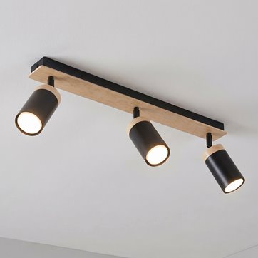 Lampa sufitowa ELBA 3 BLACK tuby drewno spot czarna