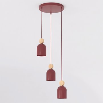 Lampa wisząca MESI 3PREM BURGUNDY nowoczesna, metal, drewno