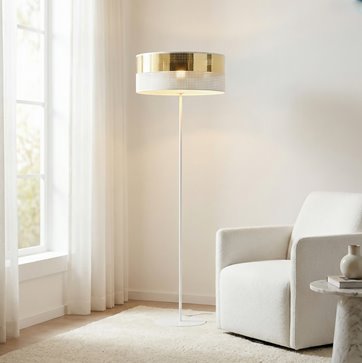 Lampa podłogowa LUX LP1 WH GOLD klasyczna, złota, abażur