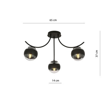 Lampa sufitowa BOSTON 3 BLACK/STRIPE czarna/transparent