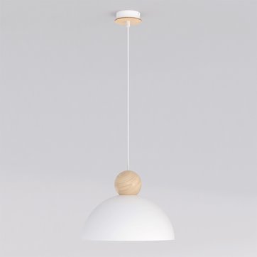 Lampa wisząca KAKI 1M WHITE nowoczesna, biała, metal drewno