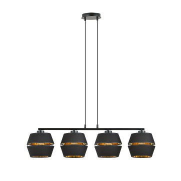 Lampa wisząca PIANO 4 BLACK/GOLD abażury welur czarna/złota