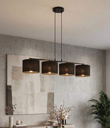 Lampa wisząca ECO 4 BLACK klasyczna, abażur, czarna