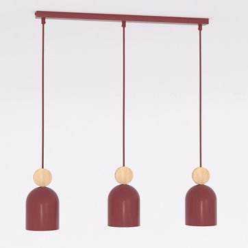 Lampa wisząca MESI 3 BURGUNDY nowoczesna, metal, drewno