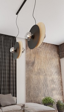 Lampa wisząca SOHO 4 BL GRAFIT designerska, drewno, klosze