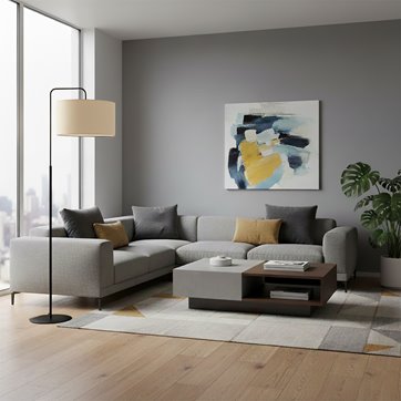 Lampa podłogowa TRAPO LP1 BL ECRU czarna, abażur ecru