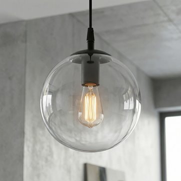 Lampa wisząca COSMO 1 BL TRANSPARENT loft, klosz, czarna