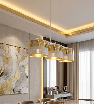 Lampa wisząca LUX 3 WH GOLD abażur, biały, złoty
