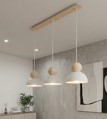 Lampa wisząca KAKI 3 WHITE nowoczesna, biała, metal drewno