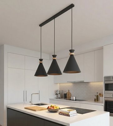 Lampa wisząca ZERO 3 BLACK nowoczesna, czarna, metal, drewno