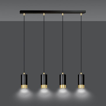 Lampa wisząca FUMIKO 4 BL/GOLD tuby, metal, czarno/złota