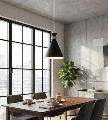 Lampa wisząca ZERO 1 BLACK nowoczesna, czarna, metal, drewno