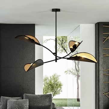 Lampa sufitowa LOTUS 4 BLACK/GOLD abażury czarna/złota