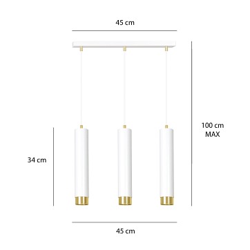 Lampa wisząca KIBO 3 WH/GOLD nowoczesna, tuby, biało/złota