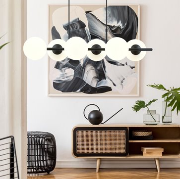 Lampa wisząca RORY 6 BLACK/OPAL loft, czarna, klosz