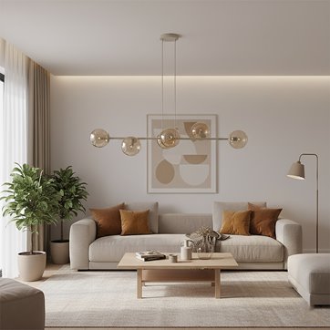 Lampa wisząca MAGNUS 6 MOKKA AMBER nowoczesna, klosz miodowa