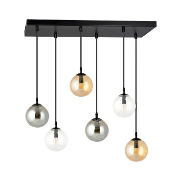 Lampa wisząca COSMO 6 BL MIX1 loft, klosze kolor mix, czarna