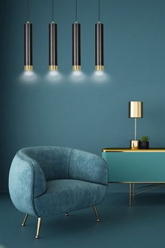 Lampa wisząca KIBO 4 BL/GOLD nowoczesna, tuby, czarno/złota