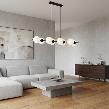 Lampa wisząca RORY 8 BLACK/OPAL loft, czarna, klosz