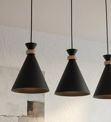 Lampa wisząca ZERO 3 BLACK nowoczesna, czarna, metal, drewno
