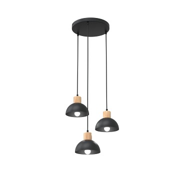 Lampa wisząca SECO 3 PREM BL, loft, metal, czarna, drewno