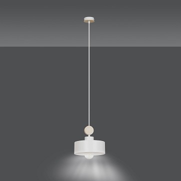 Lampa wisząca TUNISO 1 WHITE skandynawska, drewno, biała